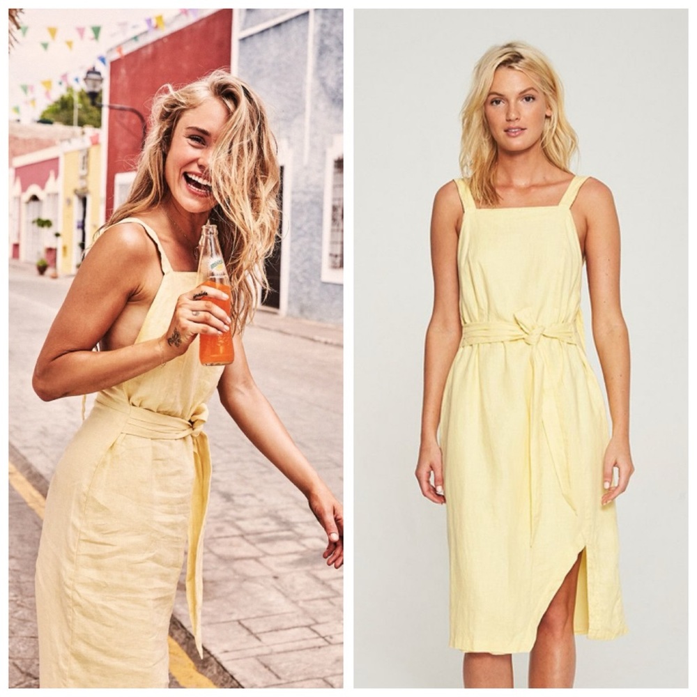 NWOT Rowie the Label Daisy Yellow Sun Linen Belted Tie Dress Sz S
